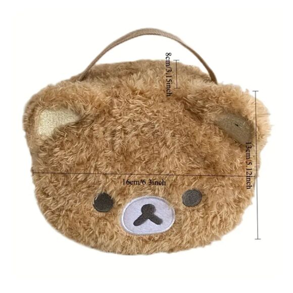 Furry Fluffy Bear Travel Cosmetic Bag Stitched Face - Picture 3 of 8